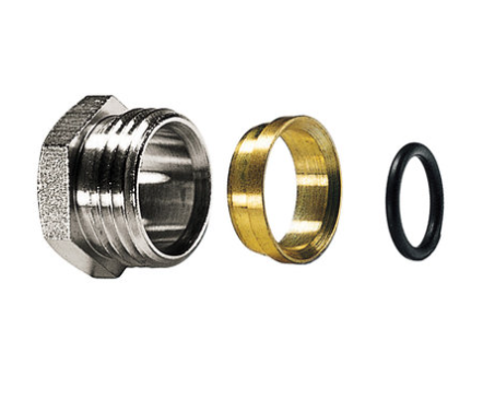 Verschraubung für Kupferrohre und Weichstahlrohre mit Klemmring und O-Ring